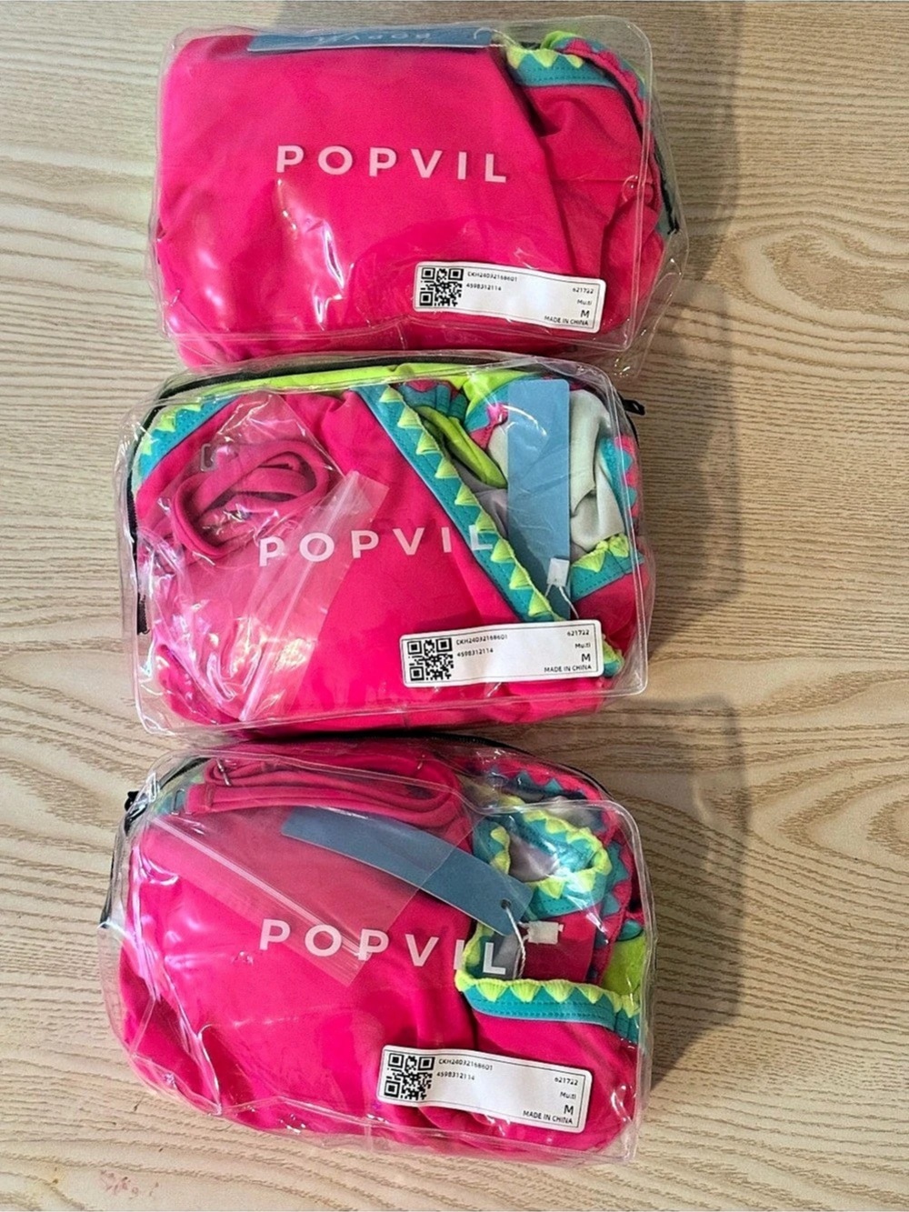 Lot of 3 Popvil Color Block One-Piece Swimsuits Pink & Green Medium